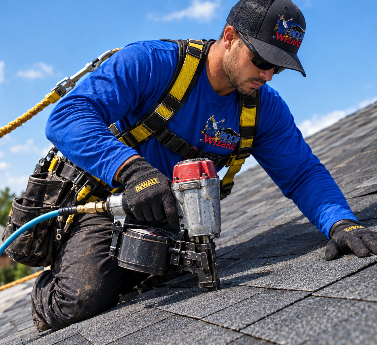 Professional roofers installing architectural shingles on an upscale Marlboro, NJ home